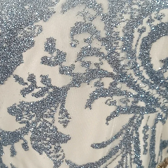 Jackie Jon Formal Maxi Dress Blue White Glitter Beaded Embellished Lace Up Back Jackie Jon Formal Maxi Dress Blue White Glitter Beaded Embellished Lace Up Back